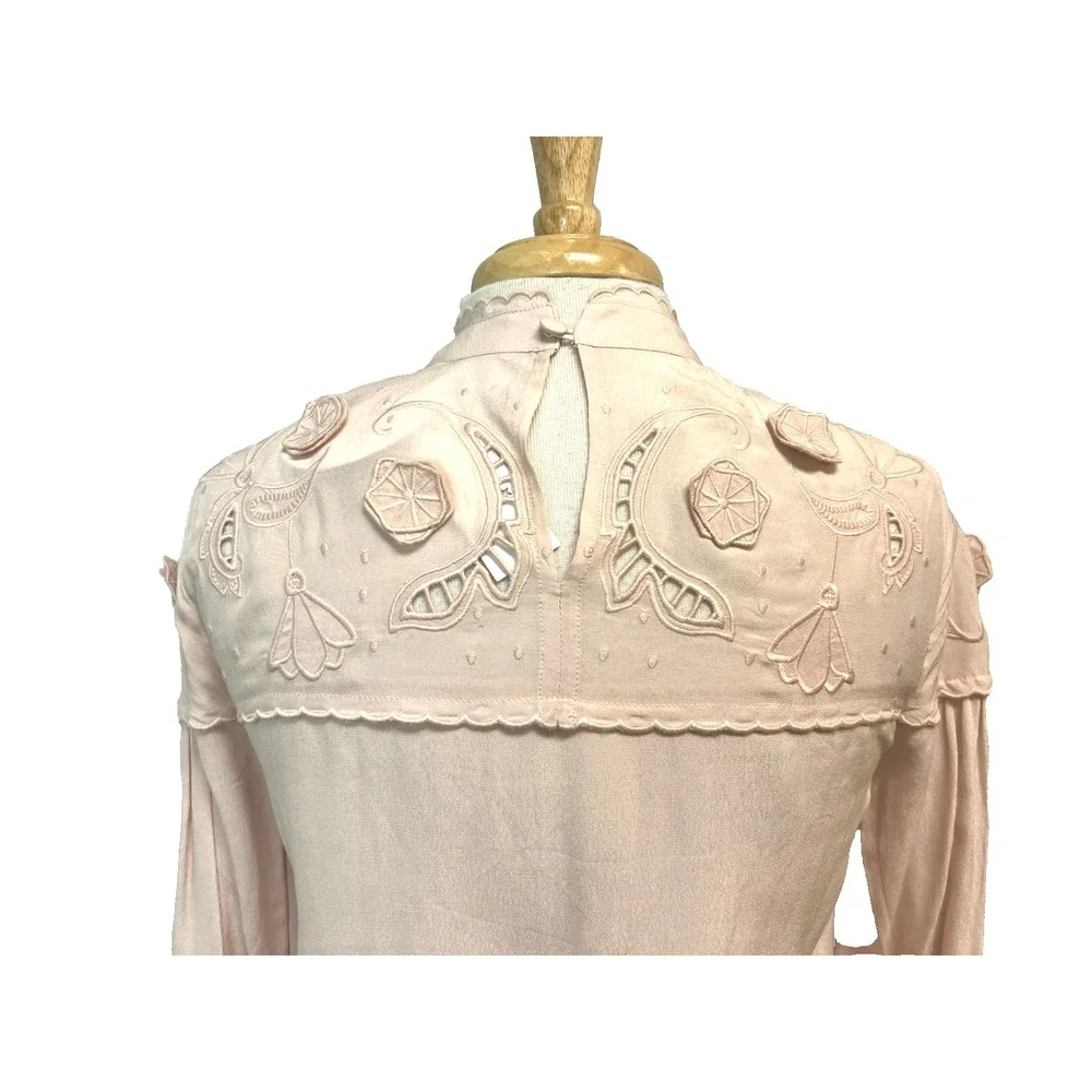 NWT See by Chloe Pullover Blouse Smoky Pink Embroidered Yokes Long Sleeve SZ 36